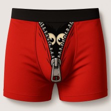 Erkek Pamuklu Baskılı Boxer Fermuar Desenli Kırmızı