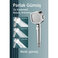 Suvia Duş Başlığı 3 Kademeli Basınç Güçlendirmeli – Stop Düğmeli, Su Tasarruflu, Kireç Önleyici