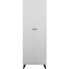 Dienni Simple Çok Amaçlı Dolap 5 Raflı 2 Kapaklı 60X30X176 Beyaz