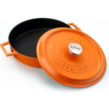 Hype Store Spring Serisi - Döküm Çok Amaçlı Tencere, Yuvarlak, 28 Cm, Mat Emaye, Parlak Siyah Taban, Turuncu