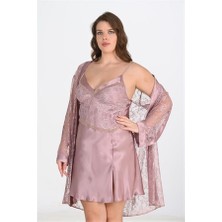 Red Womans Büyük Beden 2li Vizon Sabahlık Takımı Bigsize 6205