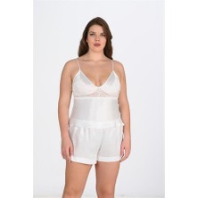 Red Womans Büyük Beden Ekru Şort Takımı