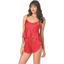 Red Womans Kırmızı Saten Babydoll Şort Takımı
