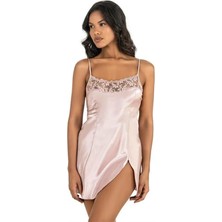 Red Womans Pudra Kısa Saten Gecelik 8217