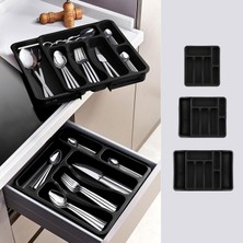 Hype Store Siyah Açılabilir Ayarlanabilir Kayar Kaşıklık Çekmece Içi Bıçak Kaşık Çatal Düzenleyici Çift Kanat