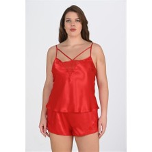 Red Womans Büyük Beden Kırmızı Şort Takımı 1076