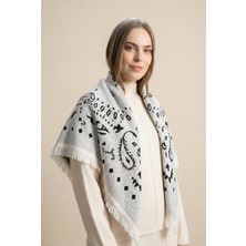 Kadın Desenli Triko Şal Gri-Siyah