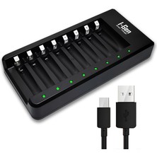 Hype Store I-Gen G800 8'li Pil Şarj Aleti Aa/aaa Kalem Pil Uyumlu Type-C Giriş Akıllı Hızlı Şarj Cihazı