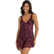 Red Womans Mürdüm Kısa Saten Gecelik 8238