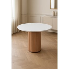 Atölye Casa 103X103CM Beyaz Yuvarlak Mdf Mutfak Masası Balkon Masası Otantik Model