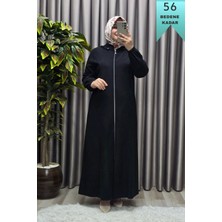 Elmas Tesettür Kadın Giyim Büyük Beden Kapşonlu Yumuşak Kaşe Tam Boy Kaban