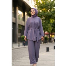 Sefa Merve Aerobin Kumaş Tunik Pantolon Ikili Takım 4141-05 Gri