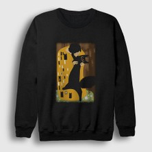 Presmono Unisex Siyah Cat Kiss Kedi Kedili Hediye Gustav Klimt Sweatshirt