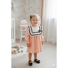 Kidello Pudra Müslin Kumaş Pamuk Uzun Kollu Yakalı Kız Bebek Elbisesi | Günlük & Özel Gün