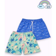 My Kids Wear Erkek Çocuk Degrade Desenli Deniz Şortu 2’li Set 3-16 Yaş 12422