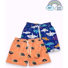 My Kids Wear Erkek Çocuk Degrade Desenli Deniz Şortu 2’li Set 3-16 Yaş 12421