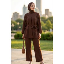 Aerobin Kumaş Tunik Pantolon Ikili Takım 4141-04 Kahverengi