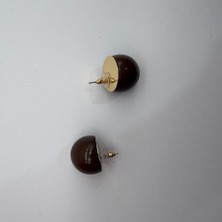 Mare Accessories Gold Çerçeveli Kahverengi Inci Form Küpe