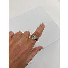 Marsel Mavi Göz Detay 14K Silver Ayarlanabilir Yüzük