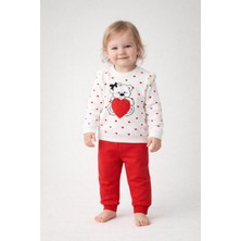 Dinamik çocuk Kız Bebek Kalpli Ayıcık Baskılı 2'li Takım Alt Üst – Uzun Kollu Sweatshirt & Eşofman Altı 3-6-9-12AYLIK