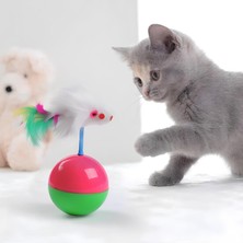 Hype Store Kedi Oyun Topu Tüylü Fareli Hacı Yatmaz Eğitici Yavru Kedi Fare Kovalama Oyuncağı - Devrilmeyen Plas