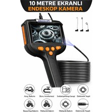 Qasul 10 Metre Ekranlı Endoskop Kamera – 5.5mm Ince Kablo, IP67 Su Geçirmez, LED Işıklı