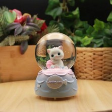 Mey İthalat Pilli Işıklı Müzikli Kar Küresi–şanslı Toplu Kedi Figürlü Eğlenceli Masaüstü Biblo, LED Aydınlatmalı Dekoratif Hediyelik Kar Küresi