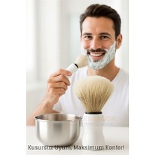 Sergen Reklam Klasik Tıraş Seti – Beyaz Saplı Fırça &amp; 304 Paslanmaz Çelik Tıraş Tas? - SE002E-6DP70