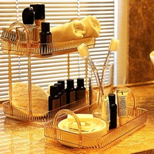 Hype Store Banyo Düzenleyici Organizer Banyo Rafı (Amber Sarı, Tek + Iki Katlı Set)