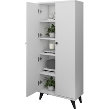Dienni Simple Çok Amaçlı Dolap 4 Raflı 2 Kapaklı 60X30X144 Beyaz