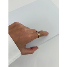 Marsel Bordo Taşlı Damla 14K Gold Ayarlanabilir Yüzük