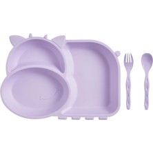 Hype Store Flybee Sevimli Inek Lolo 3 Bölmeli Eğlenceli Beslenme Tabağı, Mama Tabağı, Çatal Kaşık Seti (Lila)