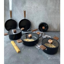 Hype Store Bien Black 10 Parça Indüksiyonlu Akasya Ağacı Sap ve Kulplu Tencere Tava Seti