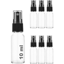 Hype Store 10 ml Siyah Spreyli Şeffaf Cam Şişe 10 cc Sızdırmaz Kapaklı Fısfıs Beyaz Cam Şişe 6 Adet