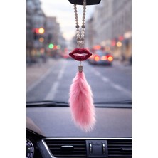 Paspro Otomotiv Trm Ayna Süsü Taşlı Tüylü Öpücük Model Pembe