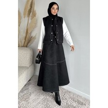 Julude Bisiklet Yaka Body Süet Yelek Etek Tesettür Üçlü Takım P-00020275