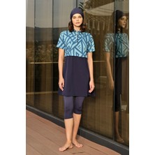 Haliç Mayo Spor Likra Kısa Kollu Yarı Kapalı Mayo 3417 Lacivert Turkuaz