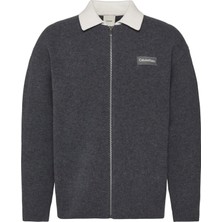 Calvin Klein Erkek Gri Calvin Klein Ls Boıled 100% Merıno Contrast C Erkek Gri Fermuarlı Ceket