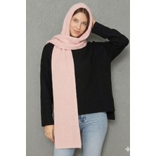 Irmak Kerekli Kadın Yumuşak Dokulu Kapşonlu Atkı Selanik Örgü Kapşonlu Şal 13038 Pembe