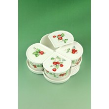 Bursa Porselen Dekor Strawberry 4 Lü Porselen Kapaklı Kahvaltılık