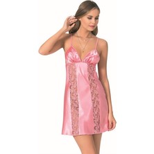 Red Womans Pembe Kısa Saten Gecelik