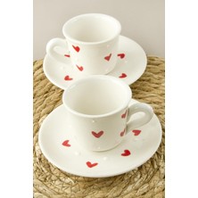 Bijuteri Net Kalp Desenli Seramik Ikili Fincan Takımı