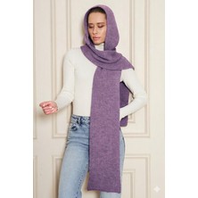 Irmak Kerekli Kadın Yumuşak Dokulu Kapşonlu Atkı Selanik Örgü Kapşonlu Şal 13038 Mor