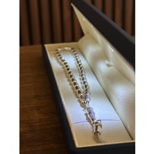 Ada Life Gümüş (Premium Işıklı KUTULU)925 Ayar Gümüş Arpa Kesim Orta Boy Tesbih 18 Ayar Beyaz Altın Kaplama