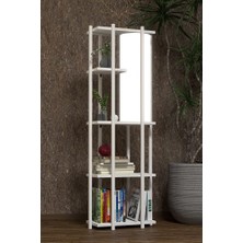 RetoDesign Retohome Beyaz 5 Raflı Lambaderli Kitap Rafı Demir Ayaklı Modern Tasarım
