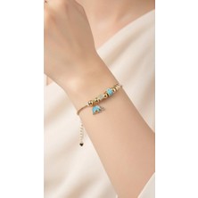 Arlen Fox Gold Beyaz Filli Beyaz Kalpli Taşlı Charm Altın Bileklik