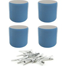 Shop A Way 1208 Mavi Cırtlı Sünger Bigudi 4lü Çap 6cm + 12LI Alüminyum Saç Pensi
