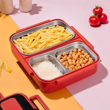 Shop A Way 1392-2 Çelik Hazneli 3 Bölmeli Beslenme Lunchbox Sefer Tası - Turuncu