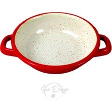 Shop A Way Çift Kulplu Emaye Kase – Turkuaz Kenarlı, Dayanıklı Sunum Kabı | Şık Kahvaltı ve Sahanda Yumurta Tab