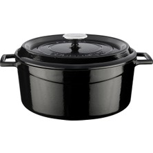Shop A Way Lava Döküm Yuvarlak Tencere, Trendy, 28 Cm, 6.71 L Hacim, Siyah